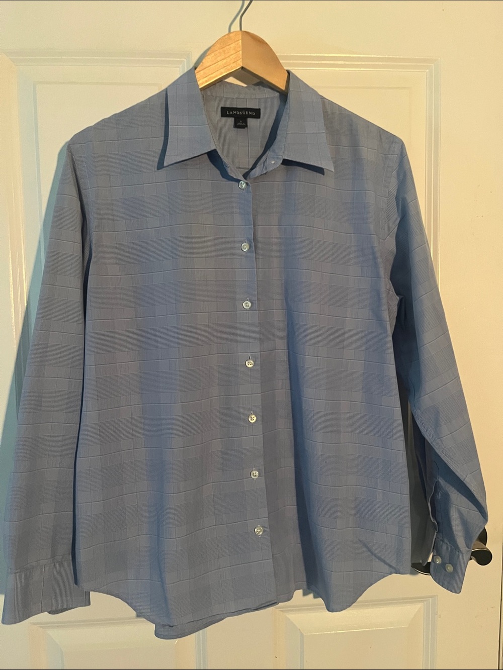 Boys lands end button down blue dress shirt youth boys 16 EUC